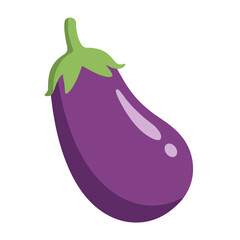 Purple eggplant with green leaves in a flat design style on isolated background 