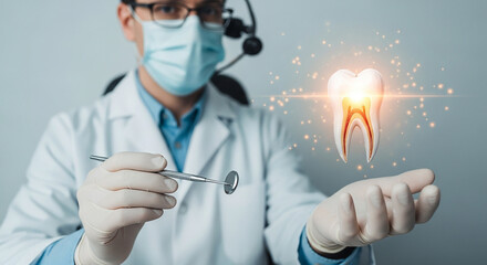 Doctor in mask holding burning thyroid symbol representing hormone disorder medical emergency endocrine system or health crisis on dark background

