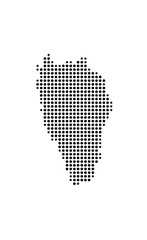 Symbol Map of the Island S. Antioco (Italy) showing the island with just a few black dots