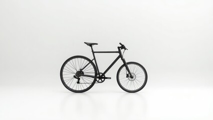 Matte black bicycle against a white background.