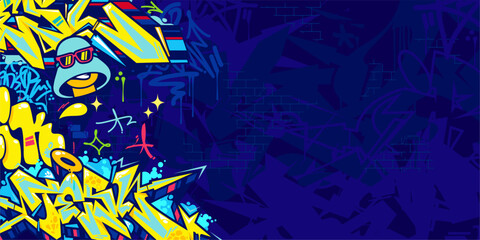 Funky Abstract Colorful Urban Street Art Graffiti Style Vector Illustration Background Template