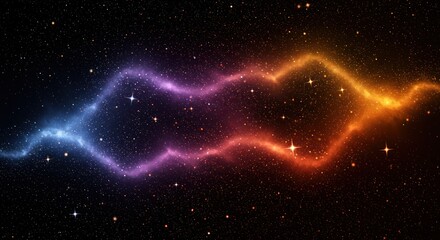 Two nebulae one blue to purple one orange traverse a starry field