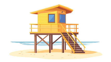 Wooden Lifeguard Station with Stairs Vector Illustration