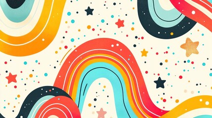 Obraz premium Abstract colorful wavy background with stars and dots. Use Design inspiration, social media graphic