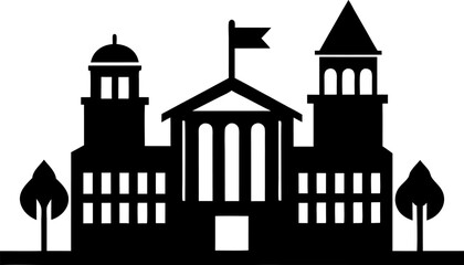Fototapeta premium University Campus Icon Silhouette Vector Black and White