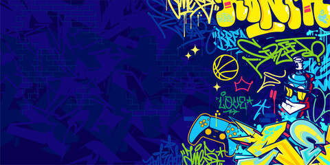 Trendy Abstract Colorful Urban Street Art Graffiti Style Vector Illustration Background Template