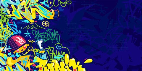 Funky Abstract Colorful Urban Street Art Graffiti Style Vector Illustration Background Template