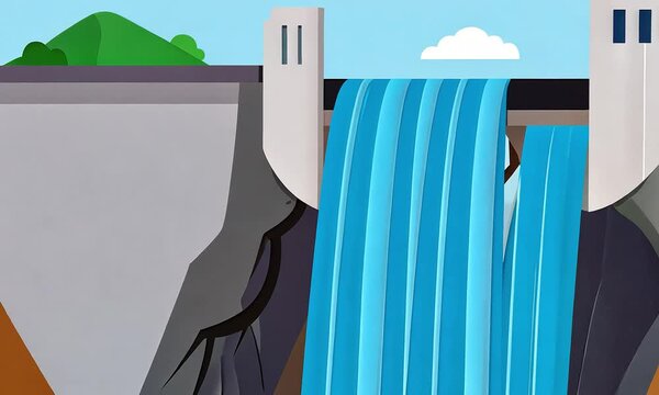Colorful hydroelectric dam illustration
