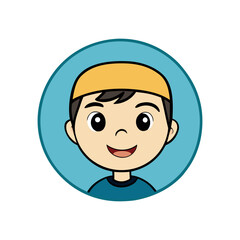 Fototapeta premium Cartoon muslim boy wearing a kufi isolated on transparent background