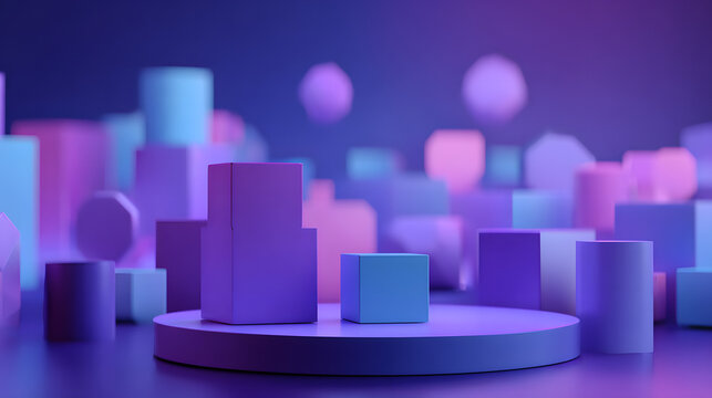 3d rendering of purple and blue abstract geometric background. Scene for advertising, technology, showcase, banner, game, sport, cosmetic, business, metaverse. Sci-Fi Illustration. Product display - Powered by Adobe