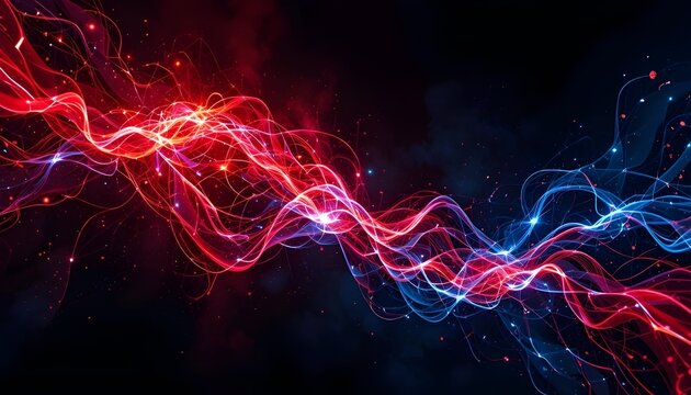 Glowing red abstract shape blue grainy black background noise texture futuristic dynamic poster