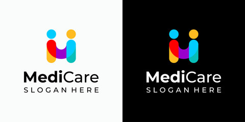 Vector logo design of two people shaking hands in modern, simple, clean and abstract style. Icon for business, health care, coaching and personal branding.