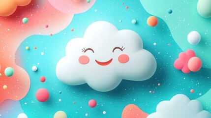 Cute cloud, vibrant background, whimsical, playful, digital art, stock, kids, illustration, fun