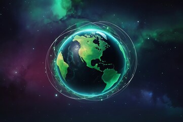 Fototapeta premium A Vibrant Green World Floating Among The Stars In A Cosmic Environment.