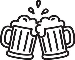 Glass of beer and beer mug icon with foamy drink in vector illustration style