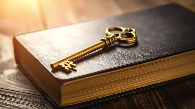 Antique key on aged book
