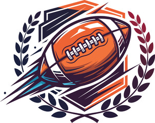 Football Sports Emblem, Laurel Wreath Hexagon Design