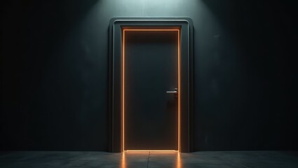 Dark room with glowing orange door frame.