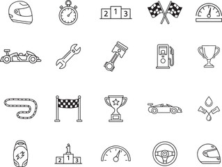 Obraz premium Racing And Motorsports Competition Line Art Icon Collection