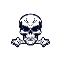 Fototapeta premium Spooky gothic human skull and crossbones vector illustration, a scary symbol of death and danger perfect for Halloween
