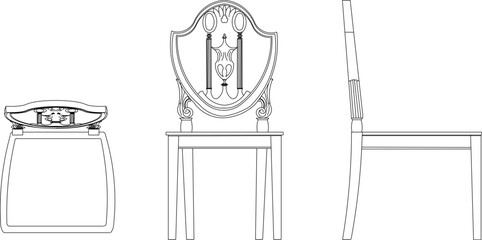 Vector sketch illustration silhouette of classic vintage ethnic traditional wooden chair furniture design with carvings