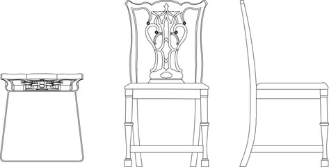 Vector sketch illustration silhouette of classic vintage ethnic traditional wooden chair furniture design with carvings