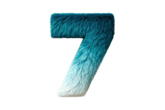 Furry Blue Gradient Number Seven with Soft Texture on Transparent Background