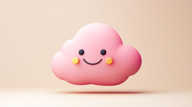 Cute pink cloud emoticon on pastel background