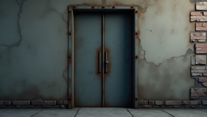 Rustic metal door on a weathered wall.