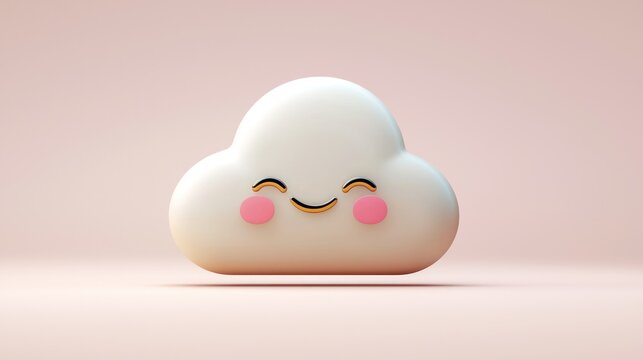 Cute cloud character, pastel background, 3D render, digital art, positive mood, kid's design, symbol, fun