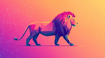 Geometric lion profile, vibrant colors, abstract background, graphic design, stock photo