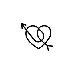 abstract love heart icon logo with arrow combination in line art design style