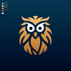Fototapeta premium A cute cartoon owl with big eyes sits on a branch in the dark night, a funny symbol of nature's wise wildlife art