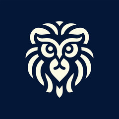 Owl head illustration on a blue background, perfect for a tattoo design or Halloween symbol