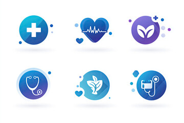 Blue Gradient Healthcare Icon Set: Cross, Heart Pulse, Stethoscope & Capsule