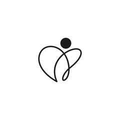 Abstract love heart icon logo with people combination in linear design style
