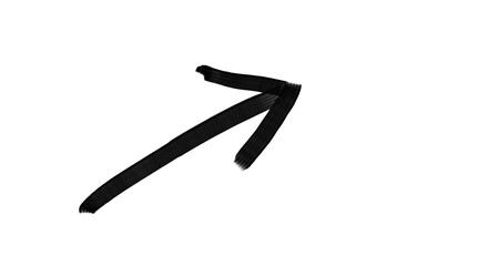 Black bold diagonal arrow pointing upward with thick brush stroke on transparent background for direction or infographic elements