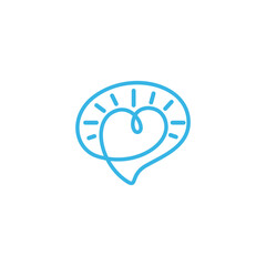 chat icon logo with love heart in linear design style