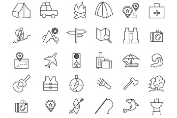 Camping icon set. Set of travel outdoor  related vector line icons . Outline icons collection . Simple  vector illustration .