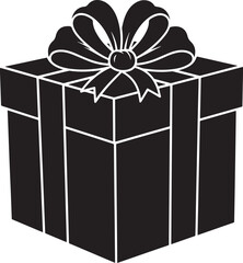 Black gift box with white ribbon and bow present