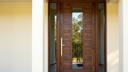 Wooden exterior door with glass panels.