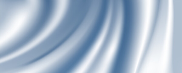 Abstract blue white luxury fabric wave background with copy space. Smooth liquid wave. Elegant shiny silk satin texture. Suit for wallpaper, cover, header, desktop, web, flyer. Vector illustration