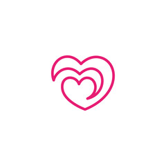 love heart icon logo with pink linear design style