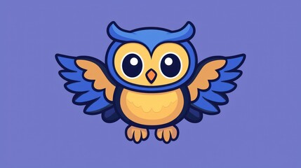Obraz premium Cute cartoon owl in flight against solid background. Possible use Children's book illustration
