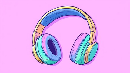Colorful Headphones Illustration on Pastel Background