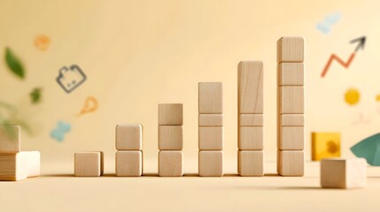 Wooden Blocks Forming Growth Chart on Soft Color Background