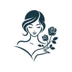 Elegant line art illustration of a woman with a rose flower symbolizing beauty and nature