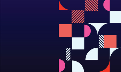 Blue Geometric mosaic pattern illustration with abstract shapes. Fresh organic concept background print. Eco friendly minimalist shape texture, geometry collage