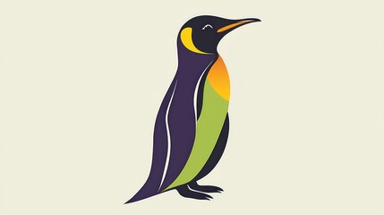 Fototapeta premium Cartoon penguin, profile view, pastel background, illustration, nature, zoo, children's book