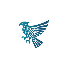 Futuristic digital eagle emblem with circuit board pattern symbolizing technology and innovation